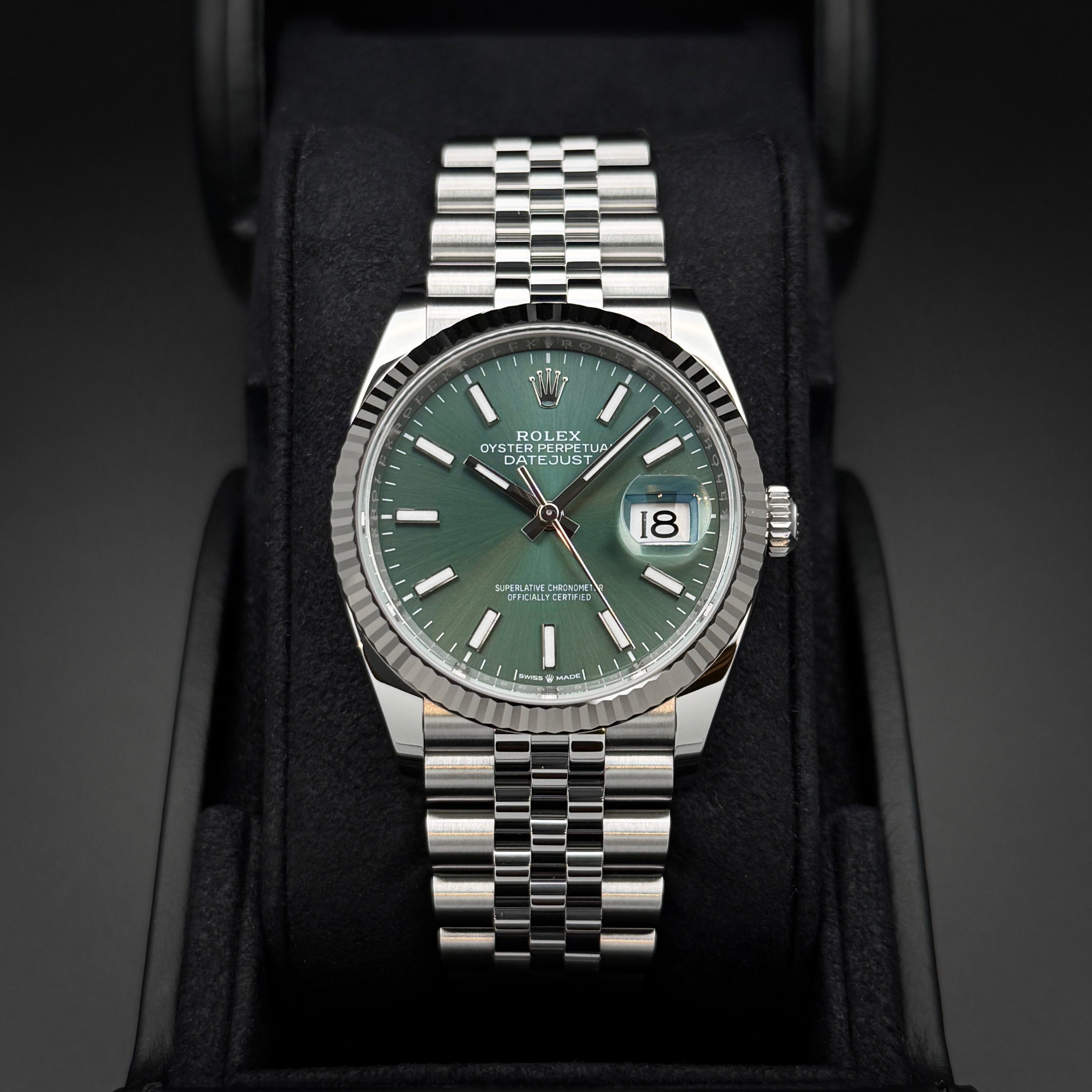 Rolex Datejust 36mm Stahl Jubilee Grünes Zifferblatt