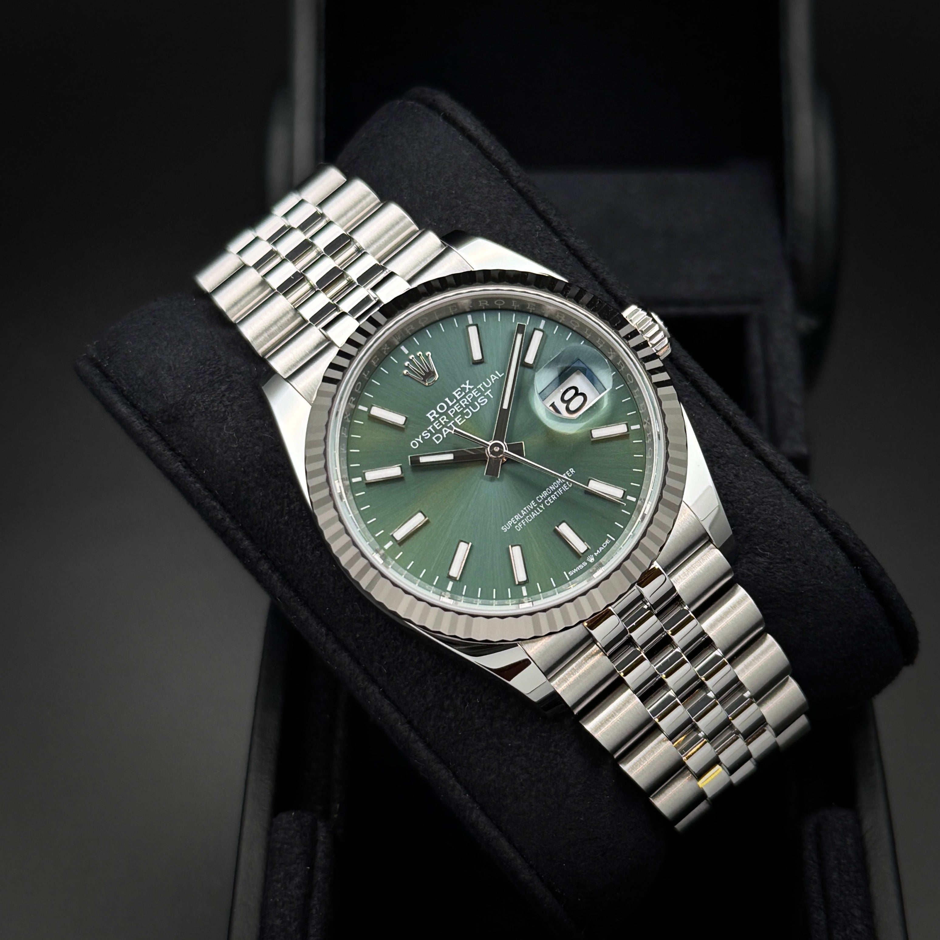 Rolex Datejust 36mm Stahl Jubilee Grünes Zifferblatt