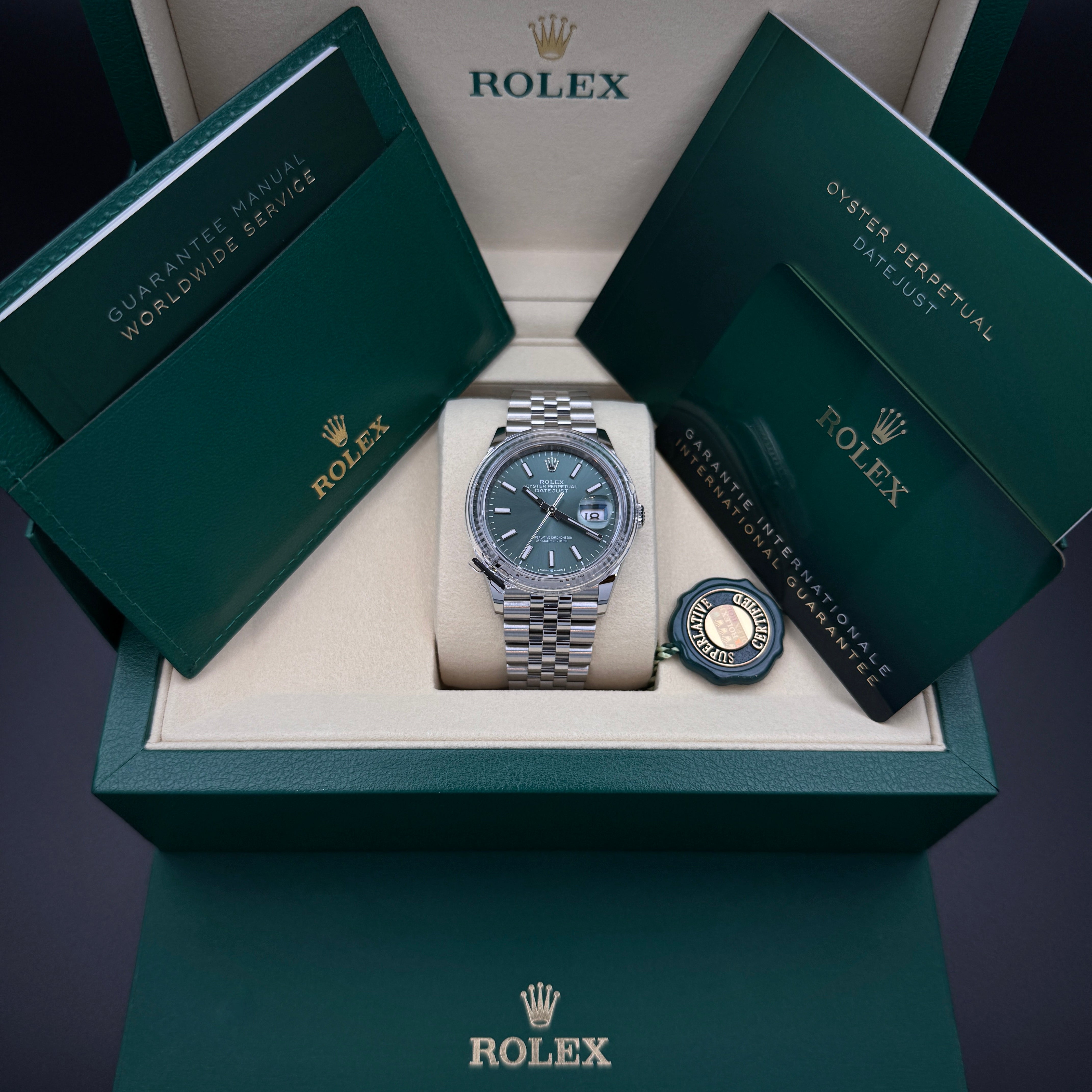 Rolex Datejust 36mm Stahl Jubilee Grünes Zifferblatt