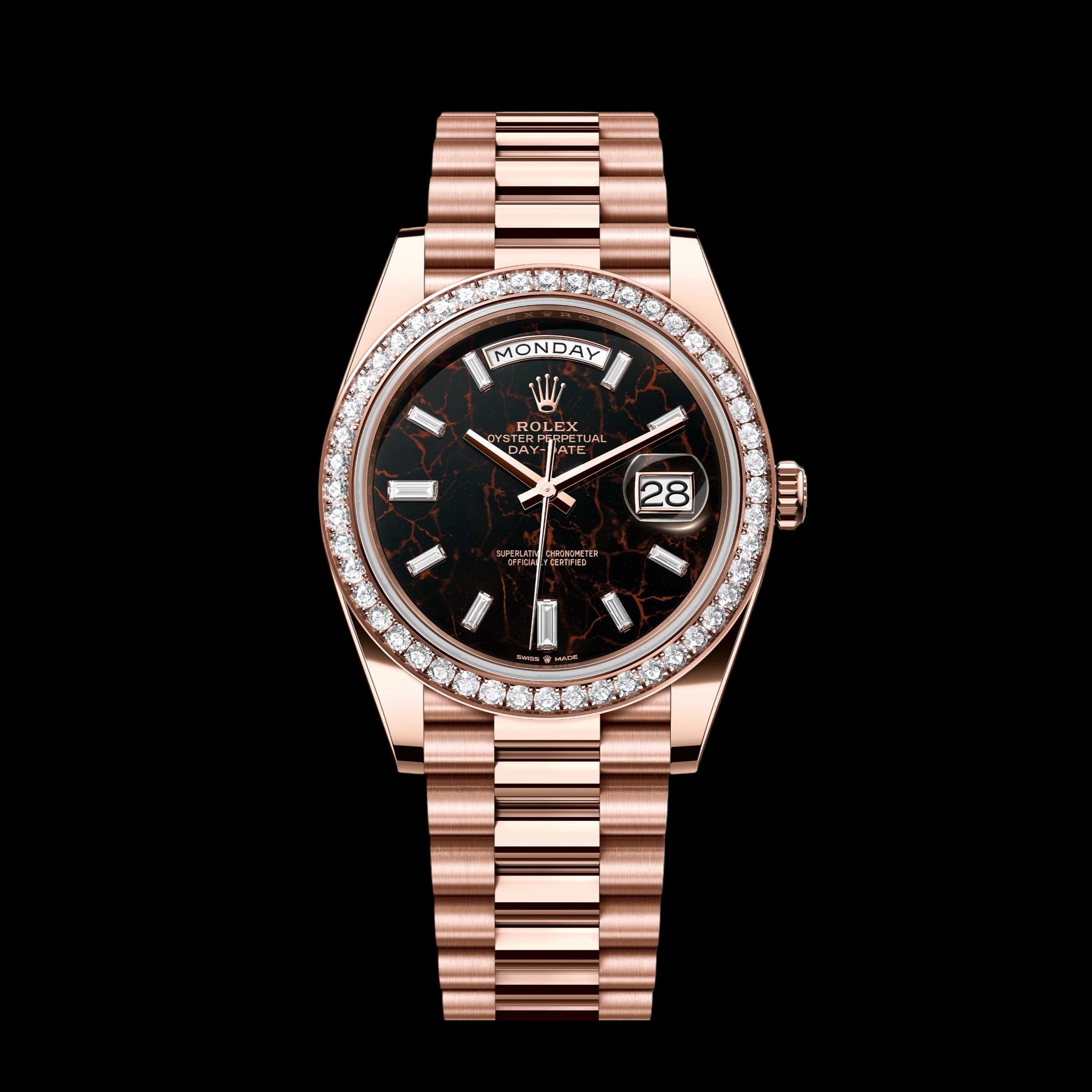 Rolex Day-Date 40mm Rosegold Eisenkiesel Zifferblatt